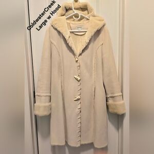 Coldwater Creek Size Large Womens Warm Whipstitch Faux Suede Hooded Coat.